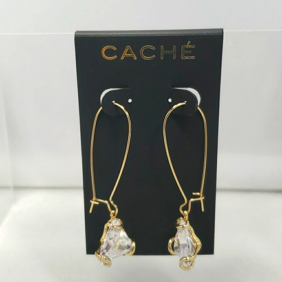 Cache French wire gold with clear stone earrings - Picture 1 of 2